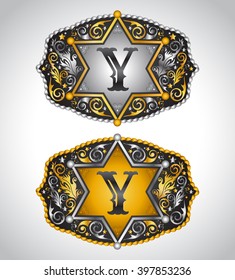 Cowboy Rodeo belt buckle design - Letter Y - Alphabet initial vector design