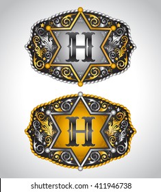 Cowboy Rodeo belt buckle design - Letter H - Alphabet initial vector design