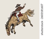 Cowboy Rodeo Bronco Bucking Horse Retro Vintage Art Design for Graphic Tees