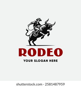 Cowboy Rodeo Ride Bull Buffalo .Vintage Jumping Bull Western Country Wild West label logo design