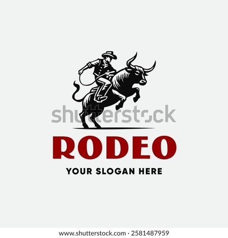 Cowboy Rodeo Ride Bull Buffalo .Vintage Jumping Bull Western Country Wild West label logo design