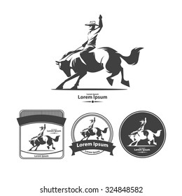 cowboy at rodeo, vintage emblems, logo, design elements, wild west concept