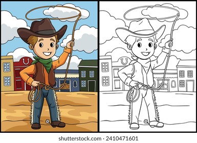 Cowboy mit rosafarbener Illustration