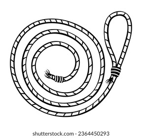 Cowboy rope lasso black and white, vector illustration