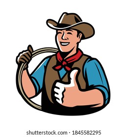 Cowboy with rope symbol. Ranch vector illustration