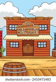 Cowboy Saloon Colored Cartoon Illustration