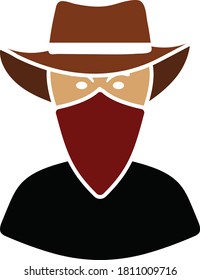 Cowboy With A Scarf On Face Icon. Flat Color Design. Vector Illustration.