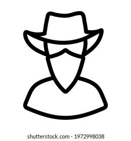 Cowboy With A Scarf On Face Icon. Editable Bold Outline Design. Vector Illustration.