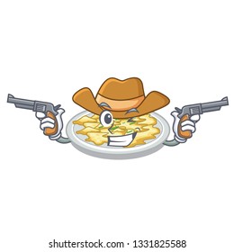 Cowboy scrambled egg put above cartoon plate