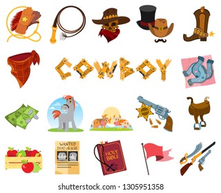 Cowboy set of emblems in cartoon style.