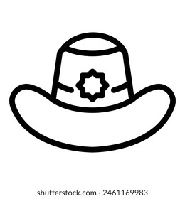 Vaquero sheriff sombrero icono contorno Vector. Sombrero tradicional occidental. Gorra americana de ala ancha