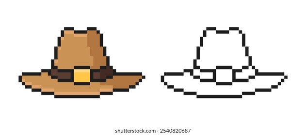 Chapéu de Cowboy e Xerife em Pixel Style. Ilustração de vetor retroativo