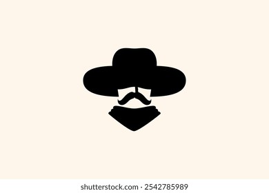 Logotipo de vaquero o sheriff. plano moderno con logotipo de estilo de espacio negativo.