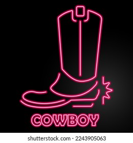 cowboy shoes neon sign, modern glowing banner design, colorful modern design trends on black background. Vector illustration.