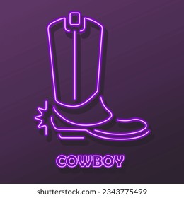 cowboy shoes neon sign, modern glowing banner design, colorful modern design trends on black background. Vector illustration.