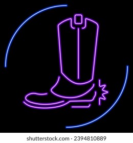 cowboy shoes neon sign, modern glowing banner design, colorful modern design trends on black background. Vector illustration.