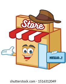 cowboy shop store cartoon mascot character design