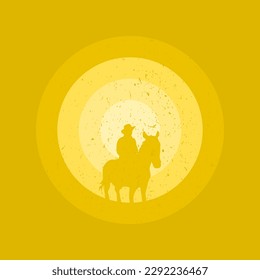 Cowboy silhouette artwork in yellow color for wall decoration. 
