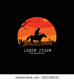 Cowboy silhouette in the forest