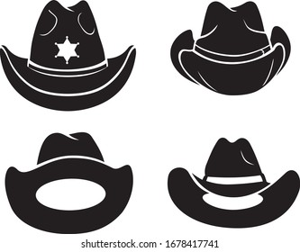 Cowboy Silhouette Hat Set, Isolated Illustration