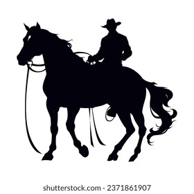 cowboy silhouette in horse icon isolated