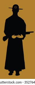 Cowboy silhouette on brown, vector illustration