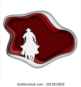 Cowboy silhouette on a horse paper art vector