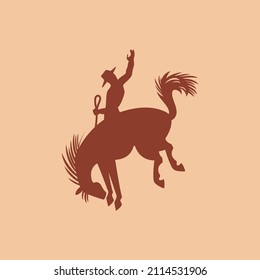 Cowboy silhouette with rope lasso on horse vector illustration isolated on white background for rodeo western design