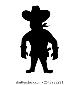 Ilustración vectorial de la silueta del vaquero. Esta es una ilustración de silueta negra de un vaquero de pie en una pose segura. La figura lleva un sombrero de vaquero de ala ancha y una bandana alrededor del cuello.