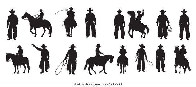 silhueta cowboy branco fundo vetor ilustração