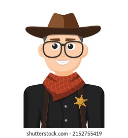 Cowboy in simple flat vector, personal profile icon or symbol, people concept vector illustration.