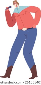 Cowboy singing in microphone vector illustration