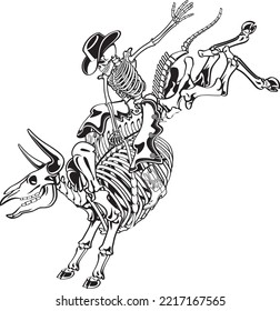 Cowboy Skeleton bull riding on a skeleton bull svg
