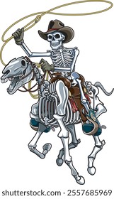 cowboy Skeleton on skeleton horse throwing lasso