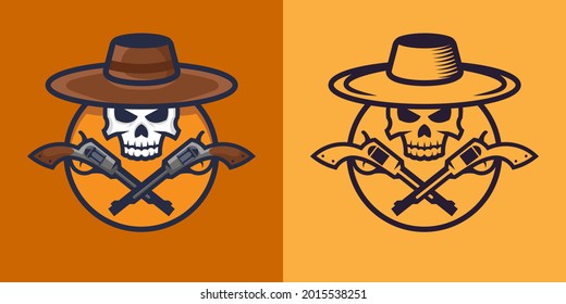 Esqueleto de vaquero con revólveres de diferentes estilos. Arte conceptual de Wild West.