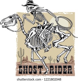 cowboy skeleton riding a skeleton horse
