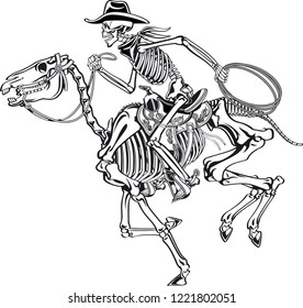 Cowboy Skeleton Riding A Skeleton Horse
