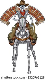 cowboy skeleton riding a skeleton horse