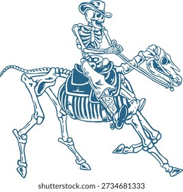 Cowboy Skeleton Vector, Western Rider Illustration