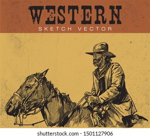 Cowboy Sketch Vector. Western theme