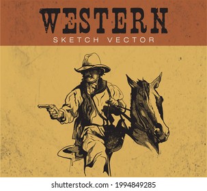 Cowboy Sketch Vector. Western Theme