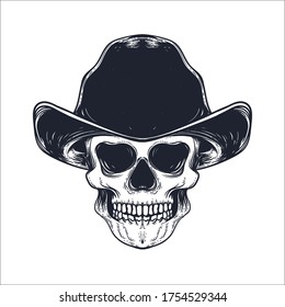 cowboy skull artwork hand drawn illustration