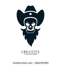 cowboy skull beard icon logo illustration of flat abstract vector design