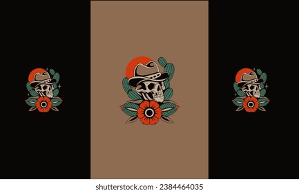 cowboy skull and flowers vector flat design