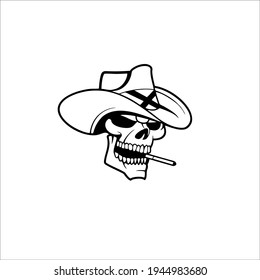 Cowboy Skull With Hat Symbol. Tattoo Design. Vector Illustration.