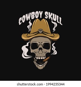 cowboy skull illustration for tshirt design