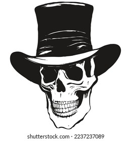 cowboy skull image vector hand drawn ,black and white clip art
