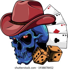 cowboy skull with poker ace and dice