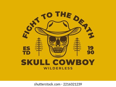 Cowboy skull retro illustration design on a yellow background