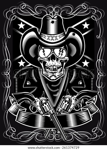 Cowboy Skull Revolver Stock Vector (Royalty Free) 261374729